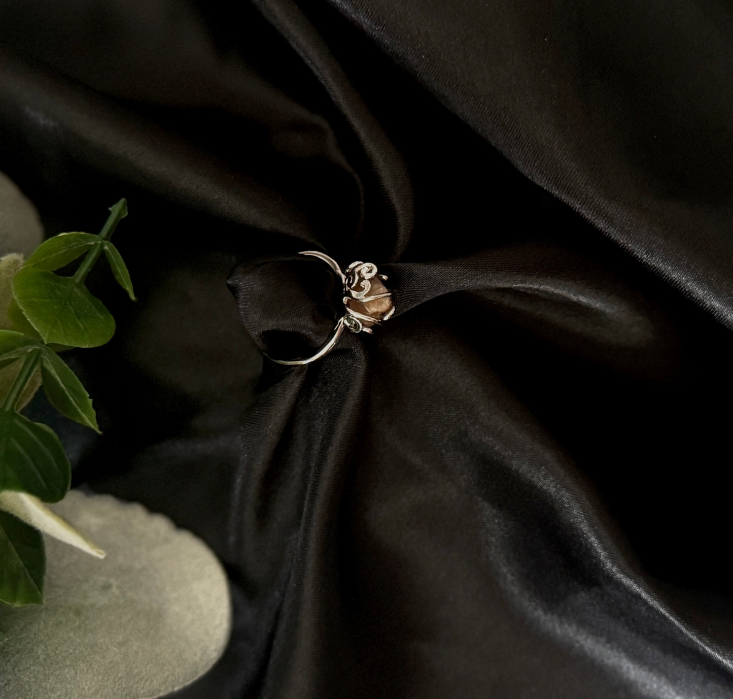 Grey Moonstone Crystal Wrap Ring | Crystal Jewelry | Authentic Crystal | Brass Ring