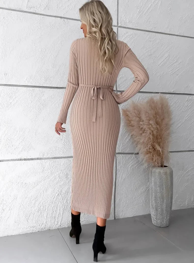 V-NECK LONG-SLEEVED | SWEATER DRESS | SOLID COLOR - Wildflower Enchanted