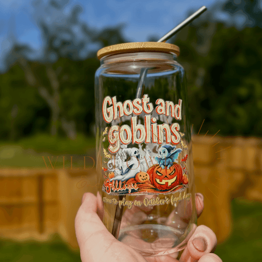 Enchanted Falloween | Glass Beer Can Cup | UV DTF Design | 16OZ - Wildflower Enchanted