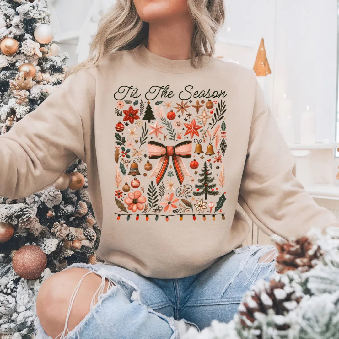 Christmas Tis The Season Bow Ornaments | Shirt | Crewneck | Sweater | Christmas | DTF Print - Wildflower Enchanted