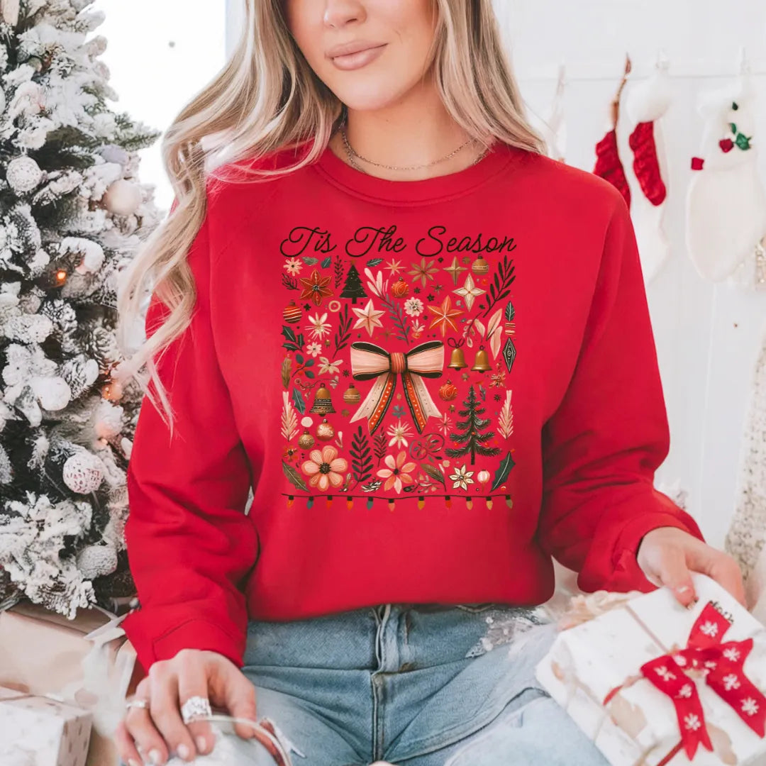 Christmas Tis The Season Bow Ornaments | Shirt | Crewneck | Sweater | Christmas | DTF Print - Wildflower Enchanted