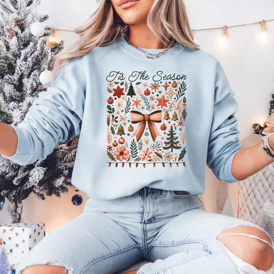 Christmas Tis The Season Bow Ornaments | Shirt | Crewneck | Sweater | Christmas | DTF Print - Wildflower Enchanted