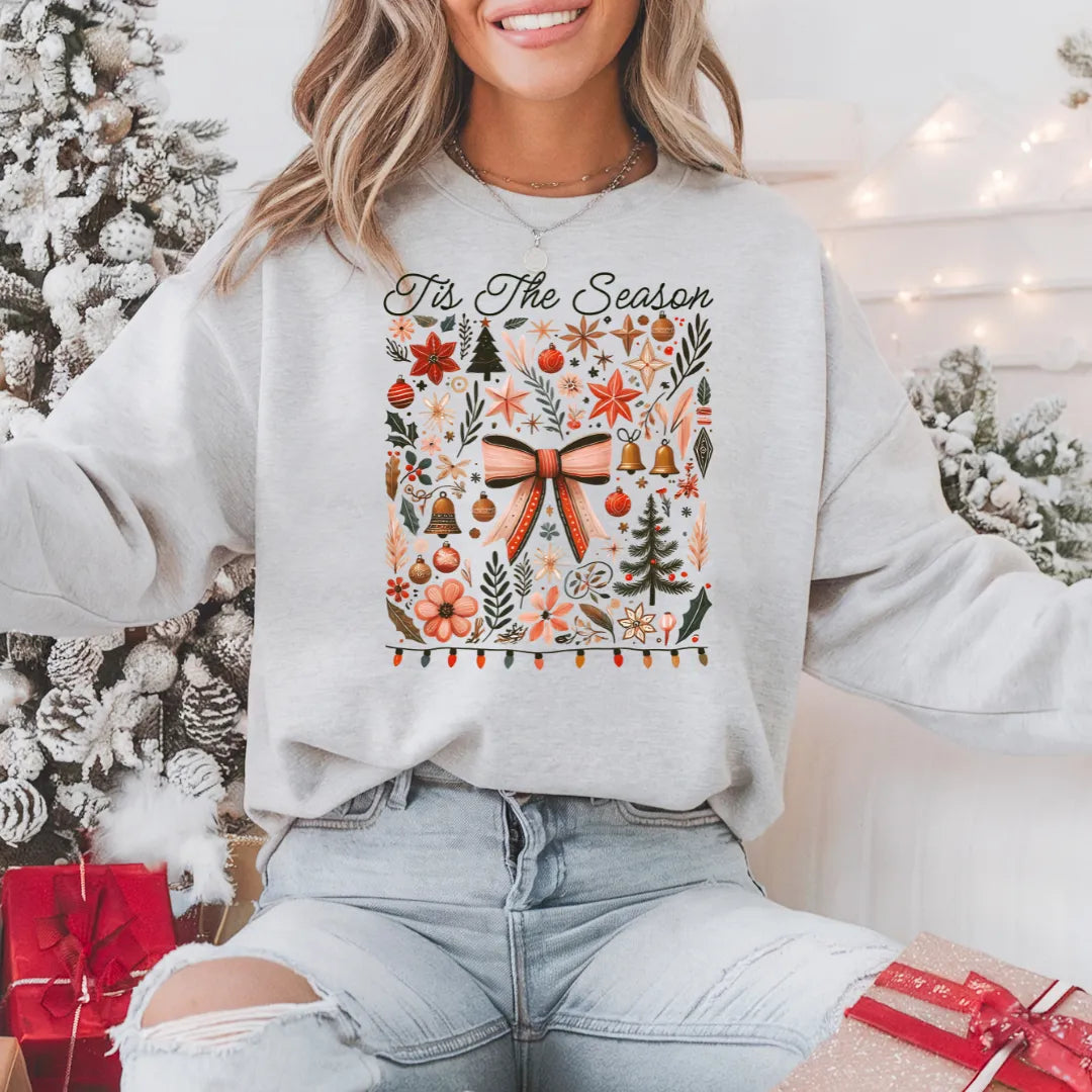 Christmas Tis The Season Bow Ornaments | Shirt | Crewneck | Sweater | Christmas | DTF Print - Wildflower Enchanted