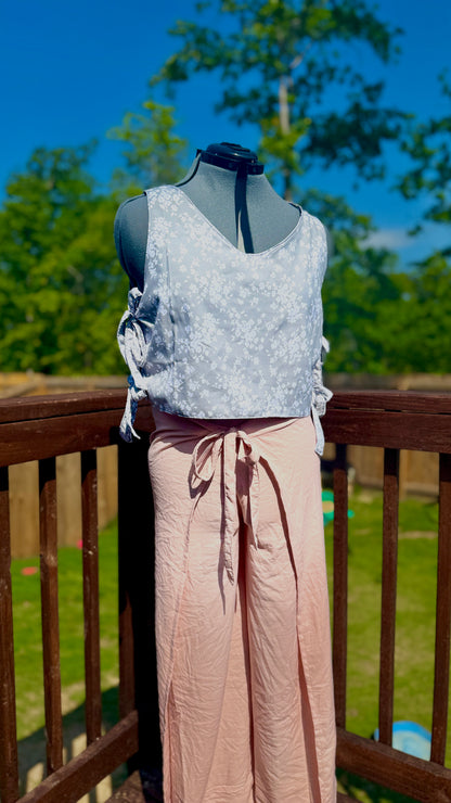 Bluebell Breeze Blouse | Side Tie Blouse | Repurposed Fabric