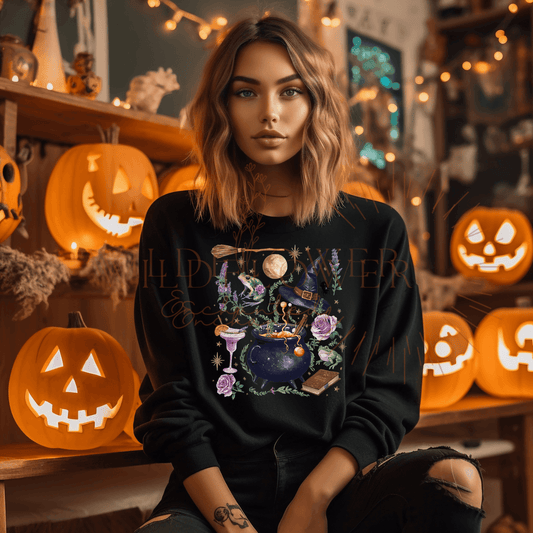 Cauldron Halloween Crewneck | Sweater | Fall | DTF Print - Wildflower Enchanted