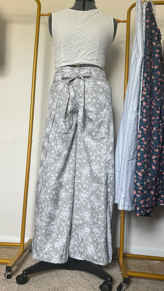 Gray Floral Wrap Pants | Shari Reilly | Hive Market