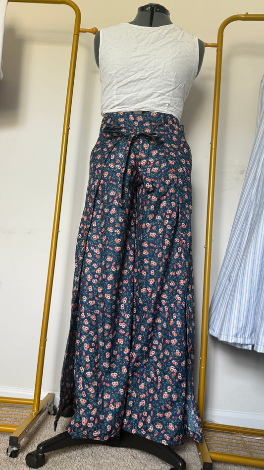 Navy Blue Floral Wrap Pants | Hannah Pender | Hive Market
