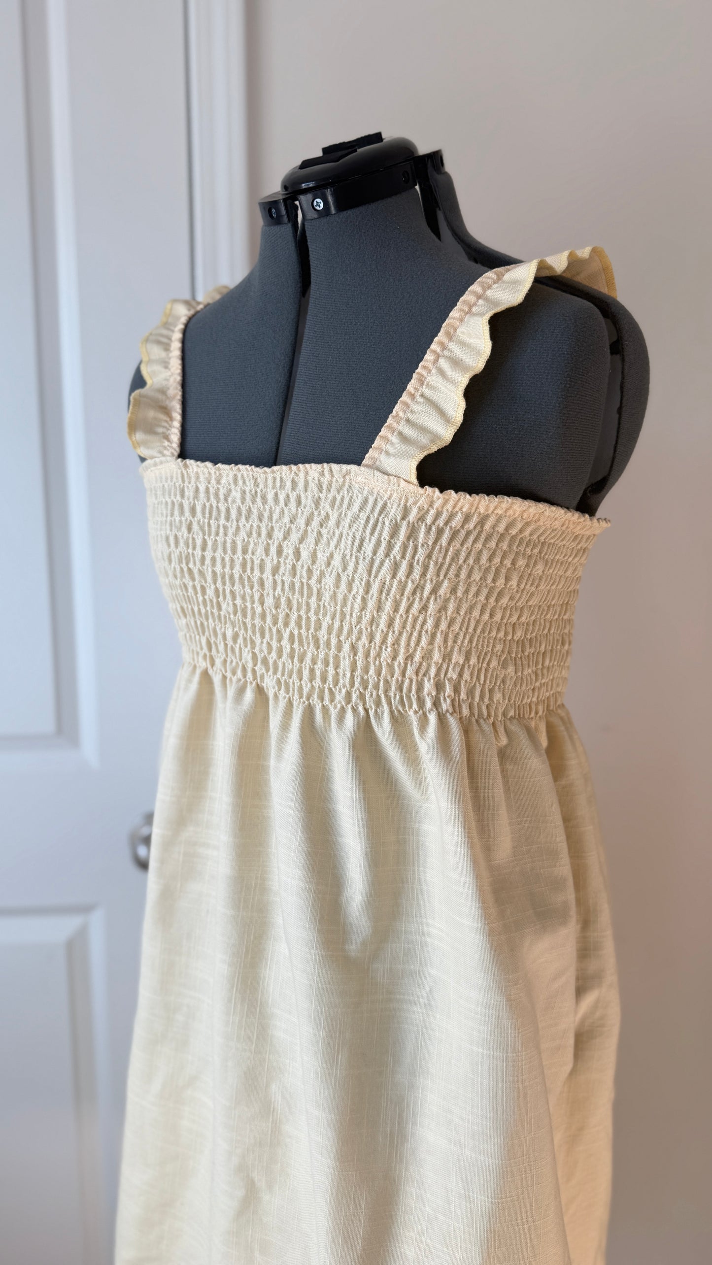 Pale Yellow Large Dress | Decorative Yellow Fabric | One Of A Kind | Woman's Large Sun Dress