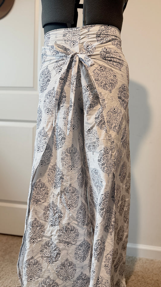 Wrap Palazzo Pants XL | Woman's Pants | White Decorative Floral | Woman's XL 100% Cotton Pants