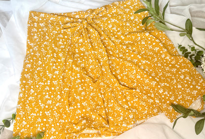 Floral Wrap Shorts Yellow Floral | Wrap Shorts | Bow Tie Closure