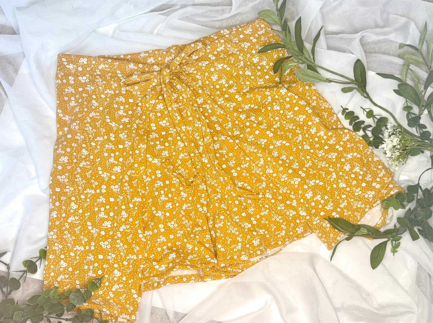 Floral Wrap Shorts Yellow Floral | Wrap Shorts | Bow Tie Closure