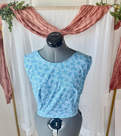 Lea Blouse Blue Floral | Backless Blouse | Backless Bow Blouse