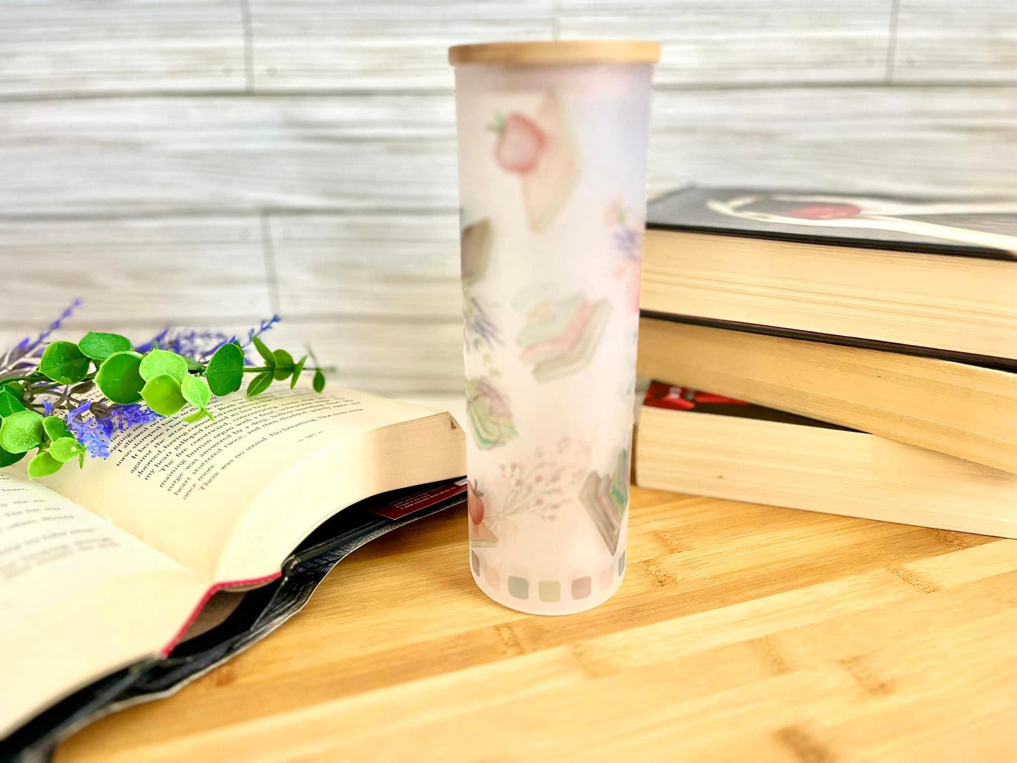 BOOK WORM TUMBLER | MADE TO ORDER | GLASS SUBLIMATION TUMBLER