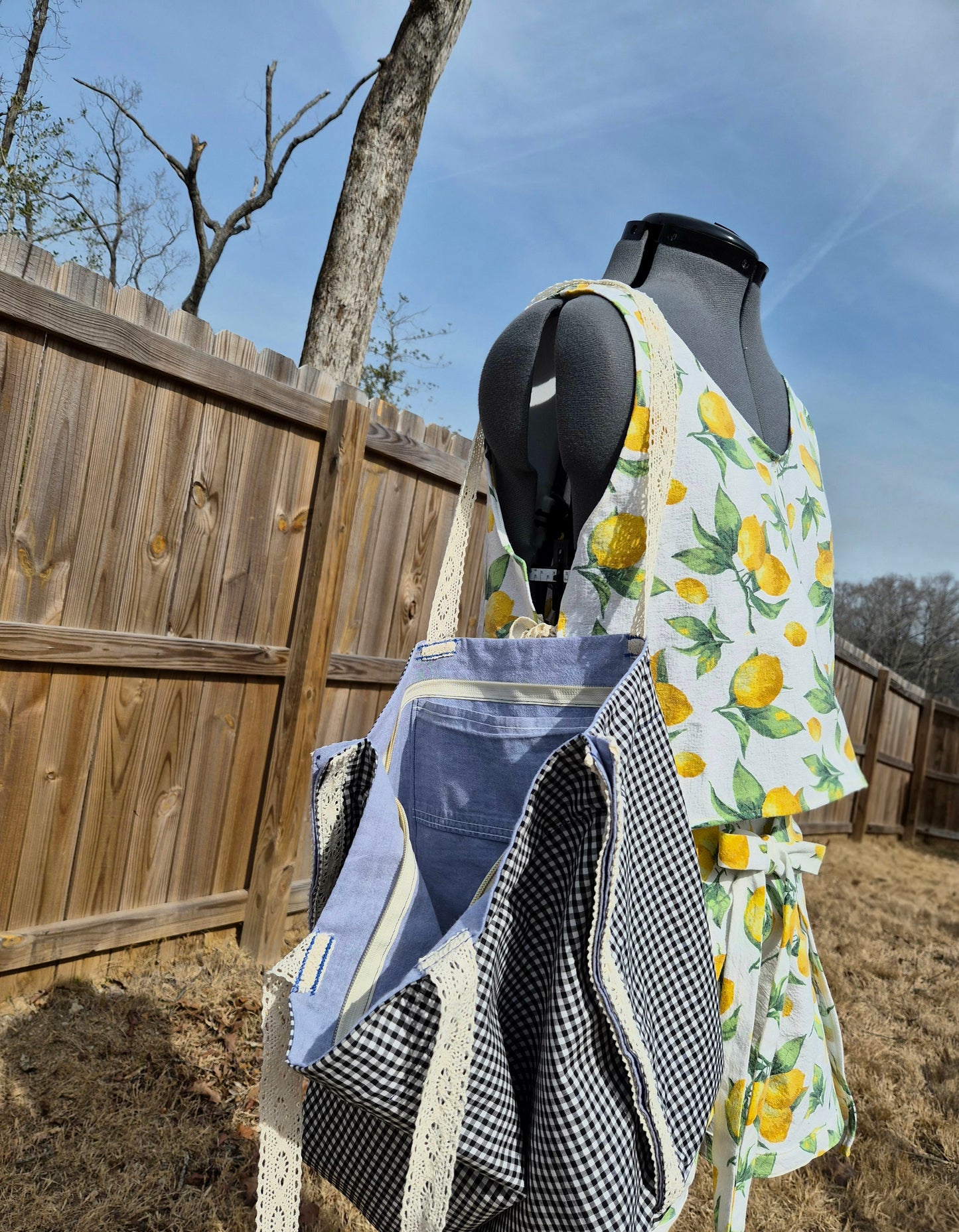 Gingham Lace Market Tote | 100% Cotton Tote Bag
