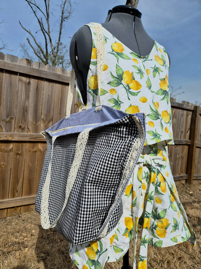 Gingham Lace Market Tote | 100% Cotton Tote Bag