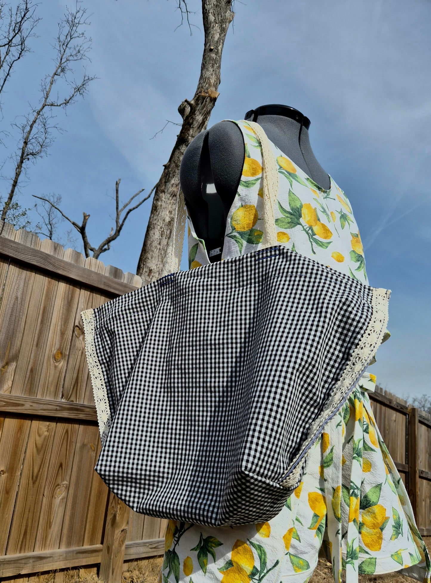 Gingham Lace Market Tote | 100% Cotton Tote Bag